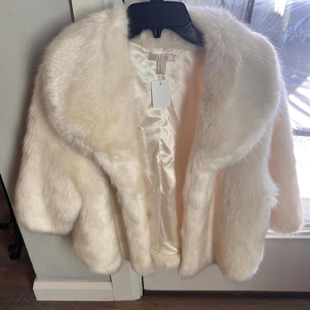 Glint Women's Cream Faux Fur Coat with Satin Lining
